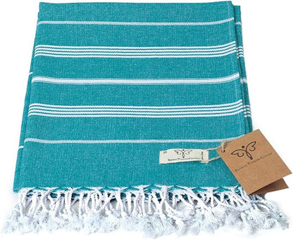 SMYRNA TURKISH COTTON Classical Series Turkish Hand Towels Set of 2, 18x30 inch, Decorative Turkish Hand Towels for Bathroom, Kitchen, Face, Hair, Tea, Yoga, Gym, Dishcloth Set of 2, Petrol