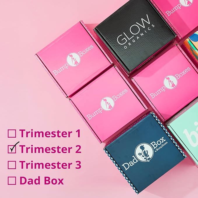 Bump Boxes 2nd Trimester Gift Set, Complete Pregnancy Care Package with Belly Butter, Bath Soak, Baby Footed Sleeper, Sonogram Frame and Eye Mask