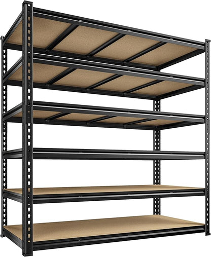 55" W Storage Shelves, 3060LBS Garage Shelving, 6-Tier Heavy Duty Shelving, Adjustable Metal Shelving Unit for Garage, Warehouse, Pantry, Kitchen, 55" W × 24" D × 84" H, Black