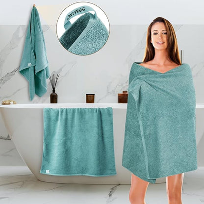 SEMAXE 4-Pack Luxury Bath Towels for Bathroom, 100% Cotton, Soft, Absorbent, and Quick-Drying, 55"x27", Blue, Perfect for Hotels, Gyms, and Spas