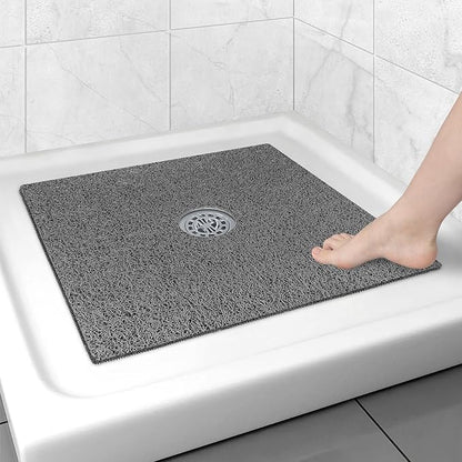 Square Shower Mat Non Slip: 24x24 Inch Shower Floor Mat with Drain Hole in Middle, Super Soft and Comfortable PVC Loofah Massage Bath Mat for Shower, Anti Slip Shower Stall Mat, Quick Drying