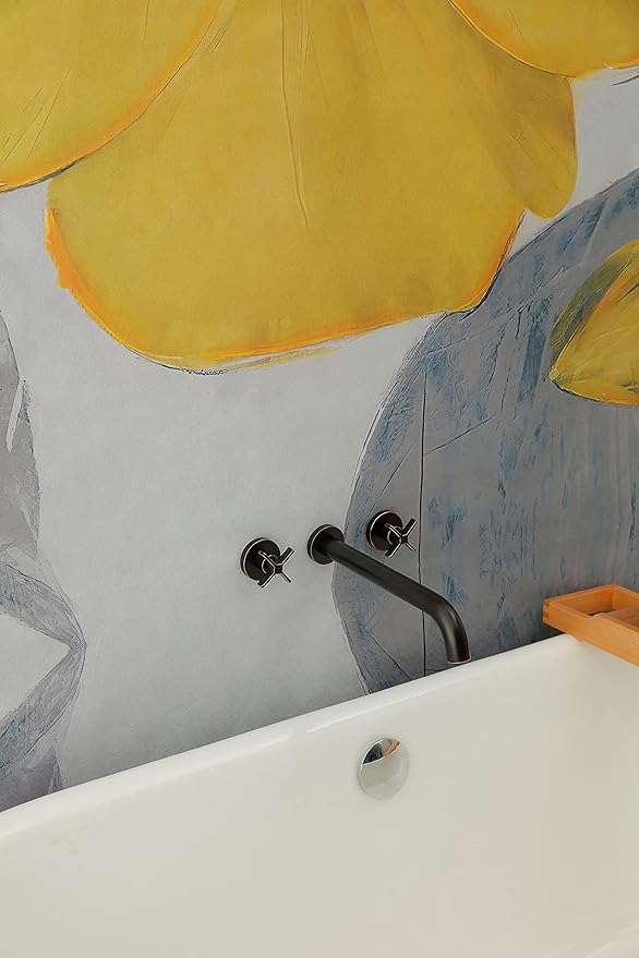 Wall Mount Tub Filler,Two Cross Handle Bathtub Faucet,Extra Long Spout Reach with High Water Flow,Brass Rough in Valve Included,Oil Rubbed Bronze