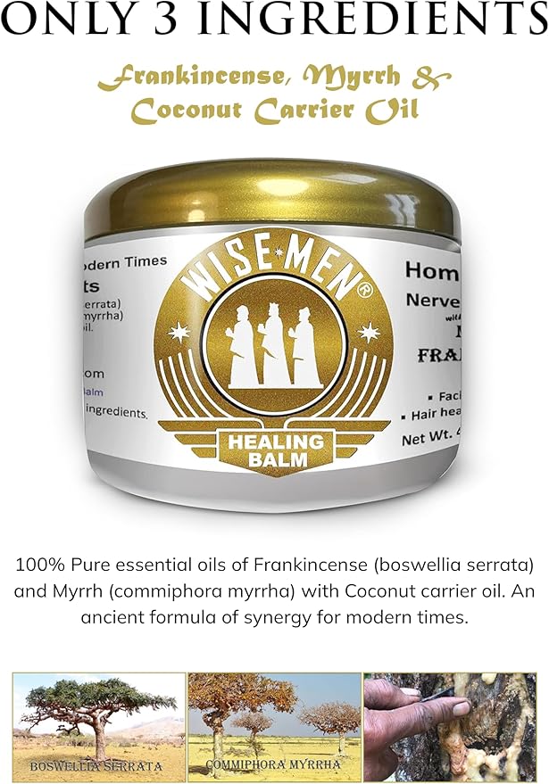 Wise Men Healing Balm with Myrrh and Frankincense Essential Oils with Soothing Relief for Nerve and Joint Massage.