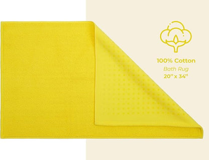 American Soft Linen Bath Rug, 20 in 34 in 100% Cotton Bath Mats Rugs for Bathroom, Slip Reducer Washable Shaggy Form Area Rugs, Yellow Bath Rug