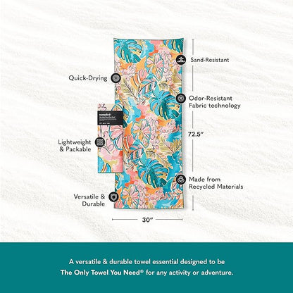 Nomadix Original Towel - Perfect for Beach, Pool, Travel, Camping, Yoga - Made with Recycled Materials - Super Absorbent - Sand Resistant - Jungle - 72.5x30