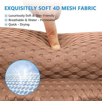 REEZEIVI Bath Pillows for Tub,Bath Pillow with 6 Non-Slip Suction Cups,Soft 4D Mesh Fabric,Bathtub Pillows for Tub Neck and Back Support,Extra Thick Luxury Bathtub Pillows,Brown