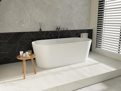 63'' Freestanding Solid Surface Resin Stone Bathtub, Freestanding Tub, Contemporary Design Stand Alone Tub with Pop-up Drain and Overflow, cUPC Certified,