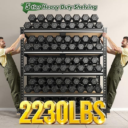 72.2" H Garage Shelves 2230LBS Storage Shelves, 5 Tier Adjustable Metal Shelving, Heavy Duty Shelving for Storage, Basement, Warehouse, Pantry, Kitchen, 35.5" W x 19.5" D x 72.2" H, Black, 2 Pack