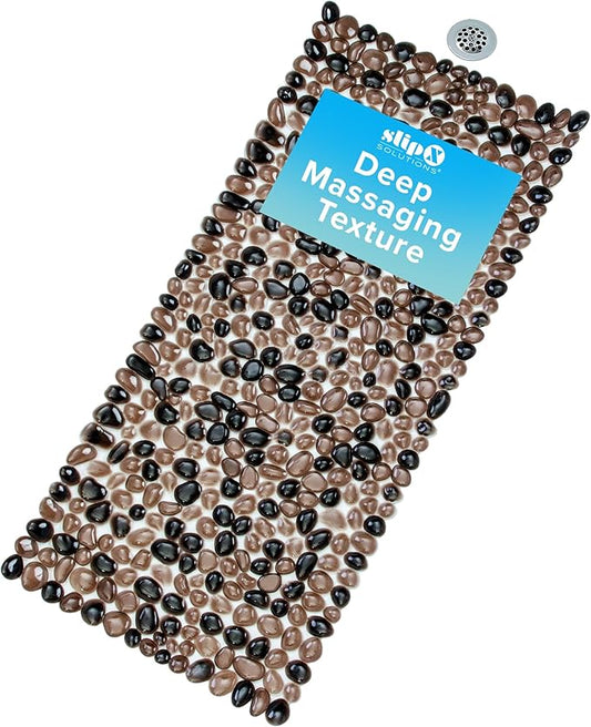 SlipX Solutions Non Slip Pebble Bath Mat for Shower & Bathtub 38x17 | River Rock Look | Accupressure | Massage Bath Mats for Tub | 188 Suction Cups | Machine Washable, Bronze Pebbles