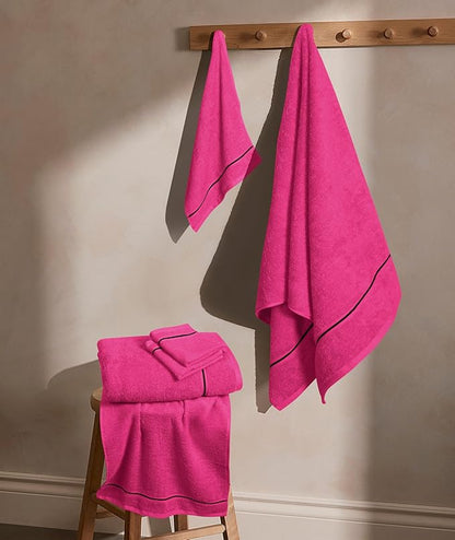 MyOwn Ultra Soft 6 Pack Cotton Towel Set, Contains 2 Bath Towels 28x55 inch, 2 Hand Towels 16x24 inch & 2 Wash Coths 12x12 inch, Ideal Everyday use, Compact & Lightweight - Hot Pink
