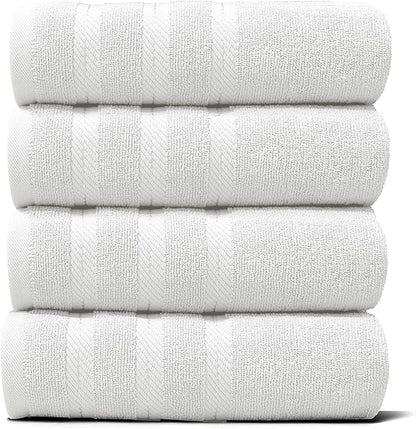 Hearth & Harbor Luxury Hand Towels - 100% Ring Spun Cotton Hand Towels for Bathroom, Shower, Spa, Soft & Absorbent Towels, 4 Piece Set, White
