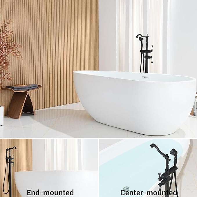Freestanding Tub Faucet Sets, JetsBath Floor Mount BathTub Filler with 360° Swivel Spout & Handheld Sprayer, Matte Black Floor Mount Bathtub Faucet Single Handle with Supply Hose