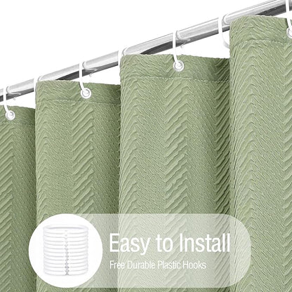 Gibelle Sage Green Shower Curtain for Bathroom, 3D Embossed Textured Fabric Shower Curtain, Modern Farmhouse Chic Soft Cloth Shower Curtain Set with Hooks, 72x72