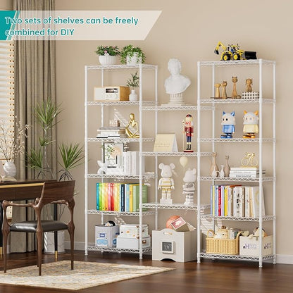 SINGAYE 8 Tier Shelf Organizer Storage Metal Shelves Garage Wire Shelving Unit Pantry Rack Adjustable Standing Storage for Kitchen Closet Laundry Bathroom Pantry 12" D x 22" W x 74" H White