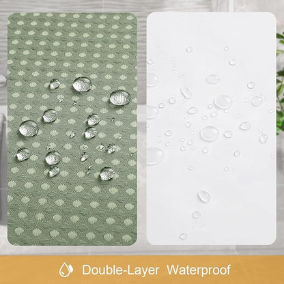 3 in 1 Stall Half Size Shower Curtain Set-36 W x 72 H, Sage Green Waffle Waterproof Fabric and PEVA Liner Set with Stainless Steel Hooks