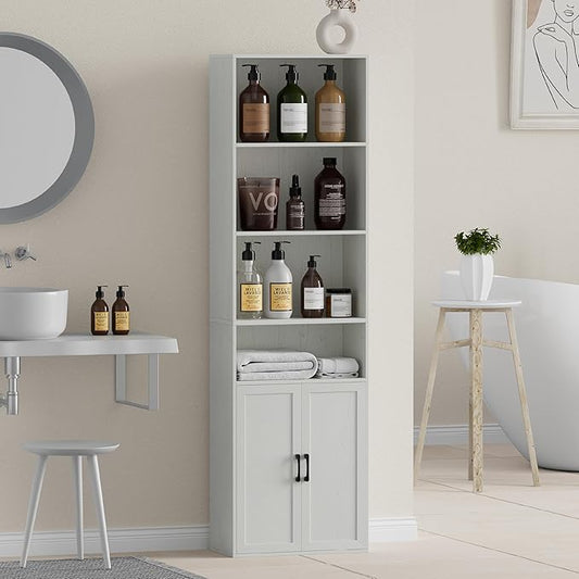 Tall Bathroom Storage Cabinet, Bathroom Floor Cabinet with Wide 4 Tier Shelf, Storage Unit for Living Room, Entryway, Kitchen (Retro White, 1 PCS)