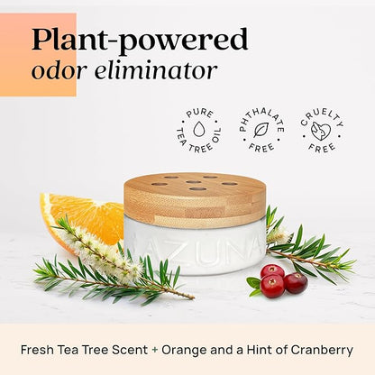 Azuna Air Freshener & Odor Eliminator for Strong Odor | 1 Room Kit Includes (1) Empty Luxe Glass Jar & 8oz Refill with Tea Tree Essential Oil Gel | Simply Citrus | Last 60-90 Days