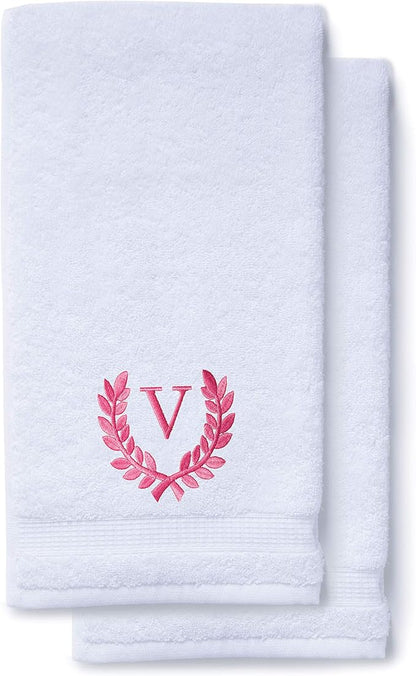 Decorative and Monogrammed Hand Towels for Bathroom Kitchen Makeup | Personalized Gift for Wedding-Bridal | Roman Font Custom Luxury Turkish Towel | Spa Collection, Oversized, 16 X 30 Inch, Set of 2