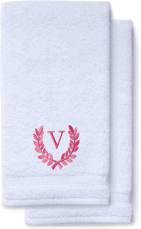 Decorative and Monogrammed Hand Towels for Bathroom Kitchen Makeup | Personalized Gift for Wedding-Bridal | Roman Font Custom Luxury Turkish Towel | Spa Collection, Oversized, 16 X 30 Inch, Set of 2