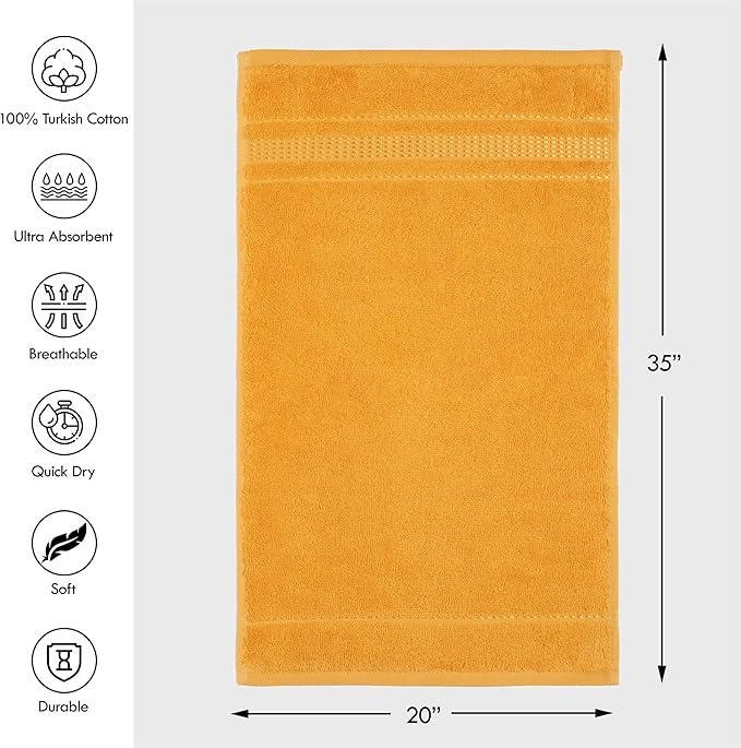 Melissa Linen, 2 Piece Hand Towel Set, 100% Turkish Cotton Face Hand Towels for Bathroom, 20 in x 35 in, Absorbent, Quick Dry, Durable and Soft, Spa and Hotel Quality, Yellow