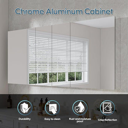 WELLFOR 72" x 30" Rectangle Medicine Cabinet Mirror, Surface Mount or Recessed Medicine Cabinet with Tempered Mirror, Anodized Chrome Aluminum Frame, Bathroom Mirror with Storage