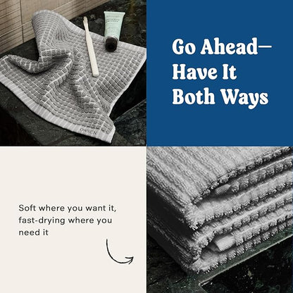 ONSEN Terry Cotton Waffle Hand Towel Set – 2 Pack Luxury Cotton Hand Towels, Quick Dry & Absorbent Bathroom Towels – Soft, Lightweight, Durable Towels for Bathroom Essentials (Grey Fog, 20x30 in)