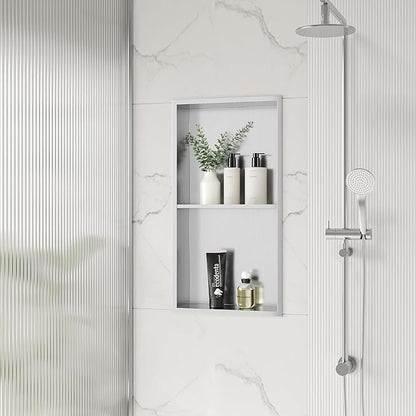Stainless Steel Shower Niche 24" X 12", No Tile Needed Wall Niche Double Shelves, Recessed Niche Shower for Bathroom Storage, Brushed Nickel
