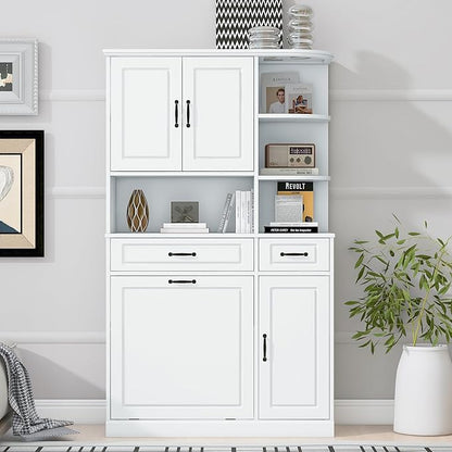 70" Tall Freestanding Storage Cabinet with Drawers, Doors, Adjustable Shelves & Flip Drawer, Modern Wood Organizer for Bathroom, Laundry Room, Office, White
