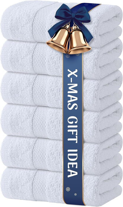 White Hand Towels Set for Bathroom, 6 Pack - Cotton Hand Towel Set for Gym, Kitchen and Spa, 16x27 Inches Soft Highly Absorbent Quick Dry Terry Salon Towels