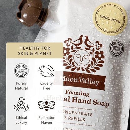 Moon Valley Foaming Hand Soap Refill Pouch, Two-Pack Unscented Soap, Vegan and Non-GMO, Environmentally Friendly Option