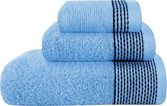 Belizzi Home Ultra Soft 3 Pack Cotton Towel Set, Contains a Bath Towel 28x55 inch, a Hand Towel 16x24 inch & a Wash Coth 12x12 inch, Ideal Everyday use, Compact & Lightweight -Sky Blue