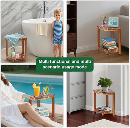 Bathroom Corner Shower Stool with Storage Shelf, Shower Feet Stool, Non-Slip Adjustable Feet Drain Holes, for Shaving Legs, SpacemSaving Shower Bench with Storage for Small Spaces