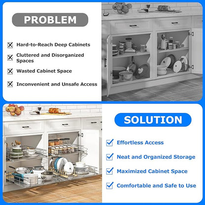 WelFurGeer Soft Close Slide Out Cabinet Shelf, 23" W x 22" D Pull Out Drawers for Kitchen Cabinets, Kitchen Shelf Organizer, Cupboard Organizers and Storage, Under Cabinet Pull Out Shelves