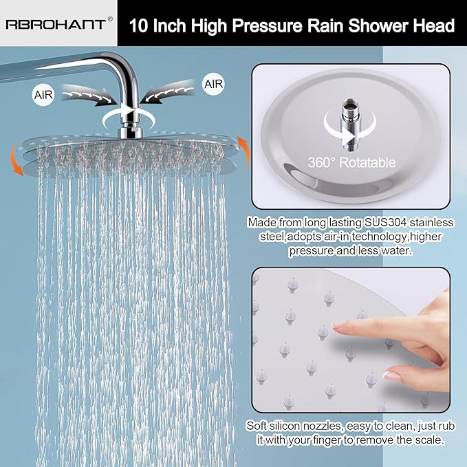 RBROHANT Outdoor Shower, Wall Mount Outdoor Shower Kit, Outside Shower Faucet with Height Adjustable Rain Shower and Handheld, Exposed Shower System for Pool, Wall Mounted, Polished Chrome, JK0146