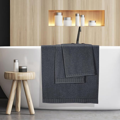 Cotton 2 Pack Oversized Bath Towel Set 28x55 inches, Large Bath Towels, Ultra Absorbant Compact Quickdry & Lightweight Towel, Ideal for Gym Travel Camp Pool - Charcoal Grey