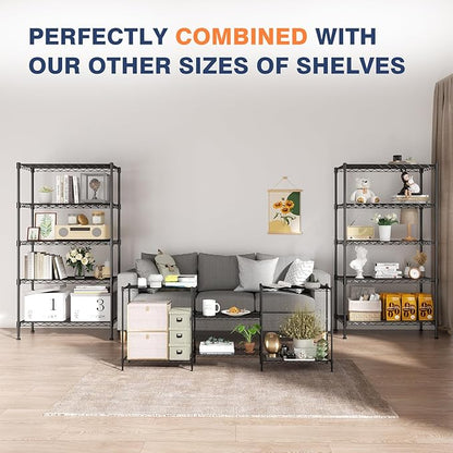 3-Tier Wire Shelf Rack,24" Dx14 Wx 30" H,Wire Metal Shelving with Lockable Wheels,Height Adjustable Storage Sranding Shelves for Kitchen,Living Room,Laundry,Office,Pantry,Studio,Black