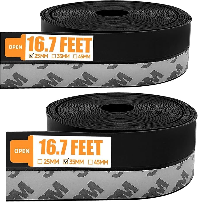 33.5 Ft Weather Stripping Door Seal Strip,Silicone Door Draft Stopper,Self Adhesive Shower Door Bottom Seal and Door Insulation Strip for Door Frame Windows and Glass Gaps (Black, 25+35mm)
