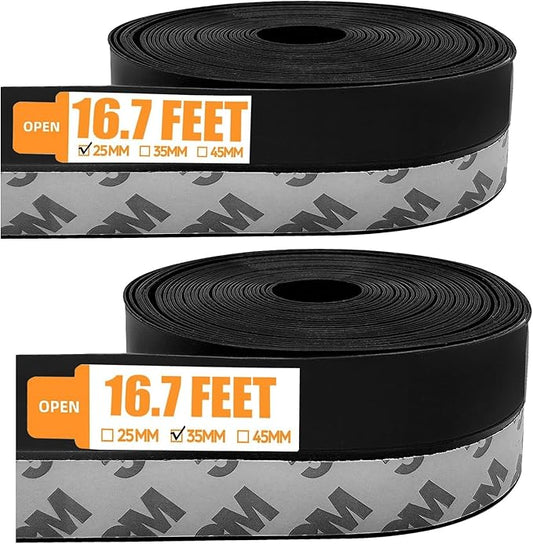 33.5 Ft Weather Stripping Door Seal Strip,Silicone Door Draft Stopper,Self Adhesive Shower Door Bottom Seal and Door Insulation Strip for Door Frame Windows and Glass Gaps (Black, 25+35mm)