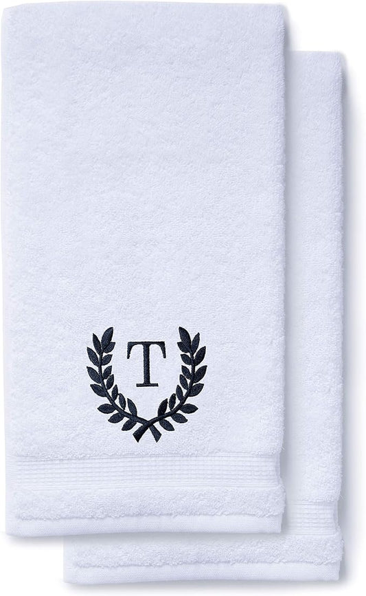 Decorative and Monogrammed Hand Towels for Bathroom Kitchen Makeup | Personalized Gift for Wedding-Bridal | Roman Font Custom Luxury Turkish Towel | Spa Collection, Oversized, 16 X 30 Inch, Set of 2