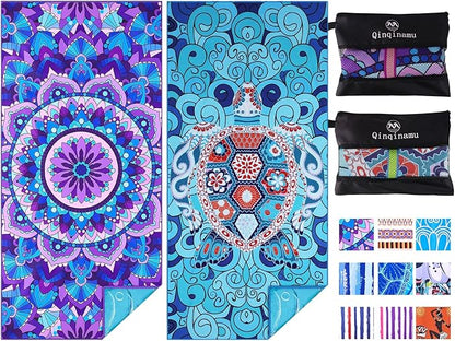 2 Pack Microfiber Oversized Lightweight Beach Towel 71"x32" Extra Thin Large Sand Free Towels Travel Swim Pool Yoga Gym for Adults Women Men Beach Essentials Accessories Vacation Gift