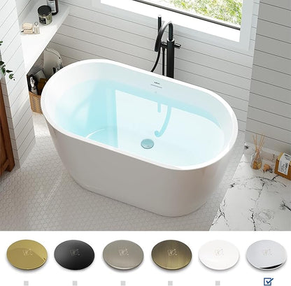 FerdY 47" Bali Acrylic Freestanding Bathtub, Gracefully Shaped Freestanding Soaking Bathtub, cUPC Certified, Toe-Tap Polished Chrome Drain and Minimalist Linear Design Overflow Included