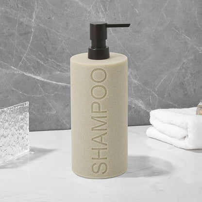 Resin Tan Sandstone Shampoo Engraved Bottle Refillable Pump Dispenser, Durable Waterproof Resin Construction for Bath, Shower - Tan Sandstone ORB Pump