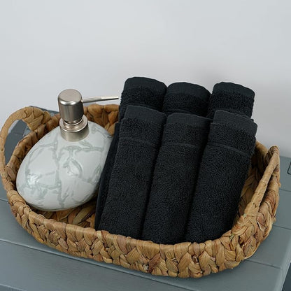 Tens Towels Pack of 60 Washcloths, 12 x 12 Inches, Lighter Weight, Quick to Dry, Super Soft & Absorbent, Gentle Face Towels, Hotel Quality, Perfect for Bathroom, Gym, Spa (Black, 60 Pack)
