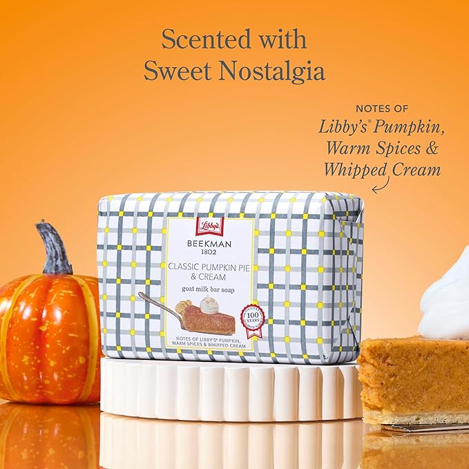 Beekman 1802 Goat Milk Body Soap Bar, Classic Pumpkin Pie 9 oz Bar - Nourishes, Moisturizes & Hydrates - 100% Vegetable Soap with Lactic Acid - Good for Sensitive Skin - Cruelty Free