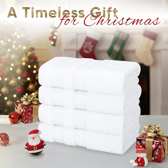 American Soft Linen Salem 100% Cotton Turkish 4 Piece Hand Towels for Bathroom, 600 GSM Soft Absorbent Quickdry Hand Face Towel Set, White