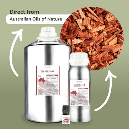 Sandalwood Essential Oil - Direct from Australian Oils of Nature - Steam Distilled - Aceite Esencial de Sándalo for Aromatherapy, Massage, Diffuser, DIY Candle and Soap Making - 5ml
