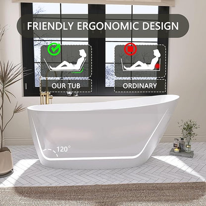 67" Free Standing Tub, Pure Acrylic Freestanding Bathtub, Stylish Stand Alone Tub, Contemporary Deep Soaking Bath Tub, cUPC Certified SY9970 (Glossy White)