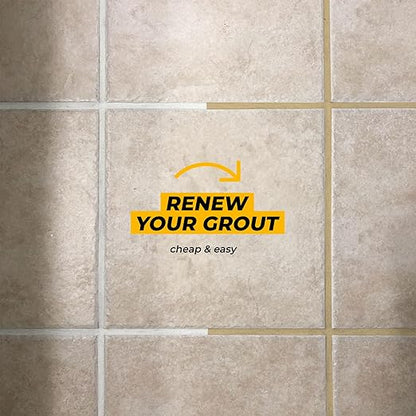 PentaUSA Tile Grout - Large Grout Filler Repairs Renews Tube, Fast Drying Grout Repair Kit, Odorless Formula - Grout Floater Included - 13.4oz / 380gr (Beige)