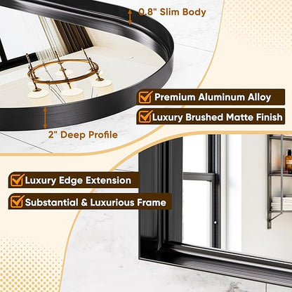 Arched Mirror 22"x30",Bathroom Mirror, Wall Mounted Vanity Mirror with Arch Metal Frame for Bathroom, Over Sink, Bedroom, Living Room, Deep Frame, Black