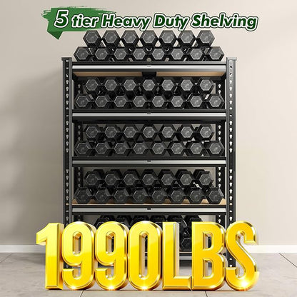 60.1" H Garage Storage Shelves 1990LBS Storage Shelves, 5 Tier Adjustable Metal Shelving, Garage Shelving for Storage, Basement, Warehouse, Pantry, Kitchen, 27.5" W x 11.9" D x 60.1" H, Black, 2 Pack